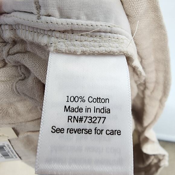 SO Tapered Leg 100% Cotton Pants Size L Oatmeal Relaxed Fit Casual Minimalist - Picture 8 of 9